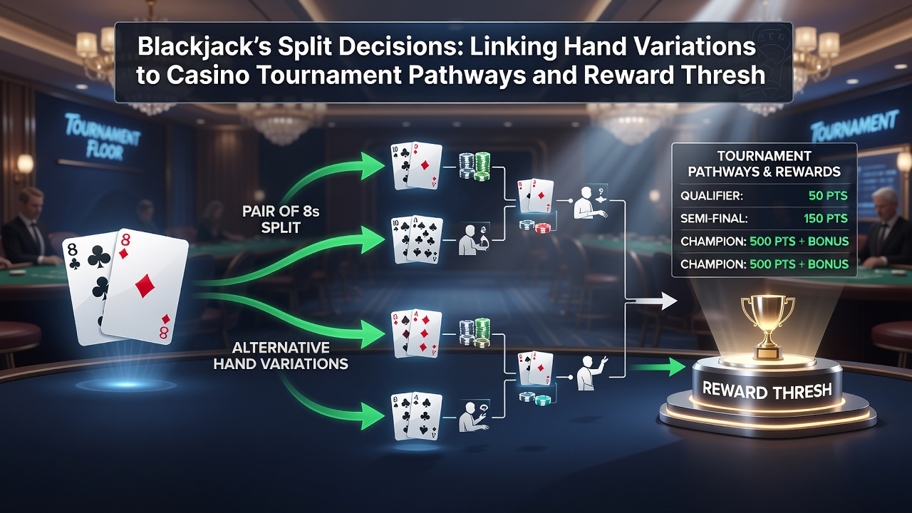 Players reviewing tournament leaderboard after completing split hands at a casino event
