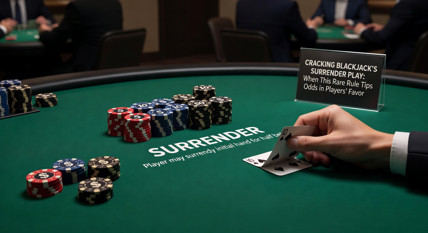Close-up of a blackjack strategy chart emphasizing surrender plays against dealer upcards