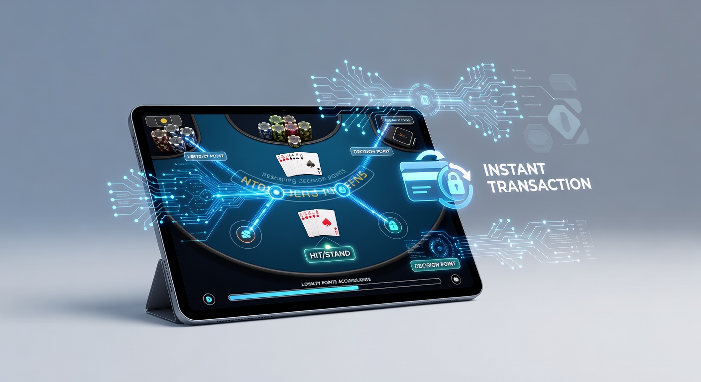 Player reviewing loyalty tier benefits on a smartphone screen while a portable blackjack game runs in the background