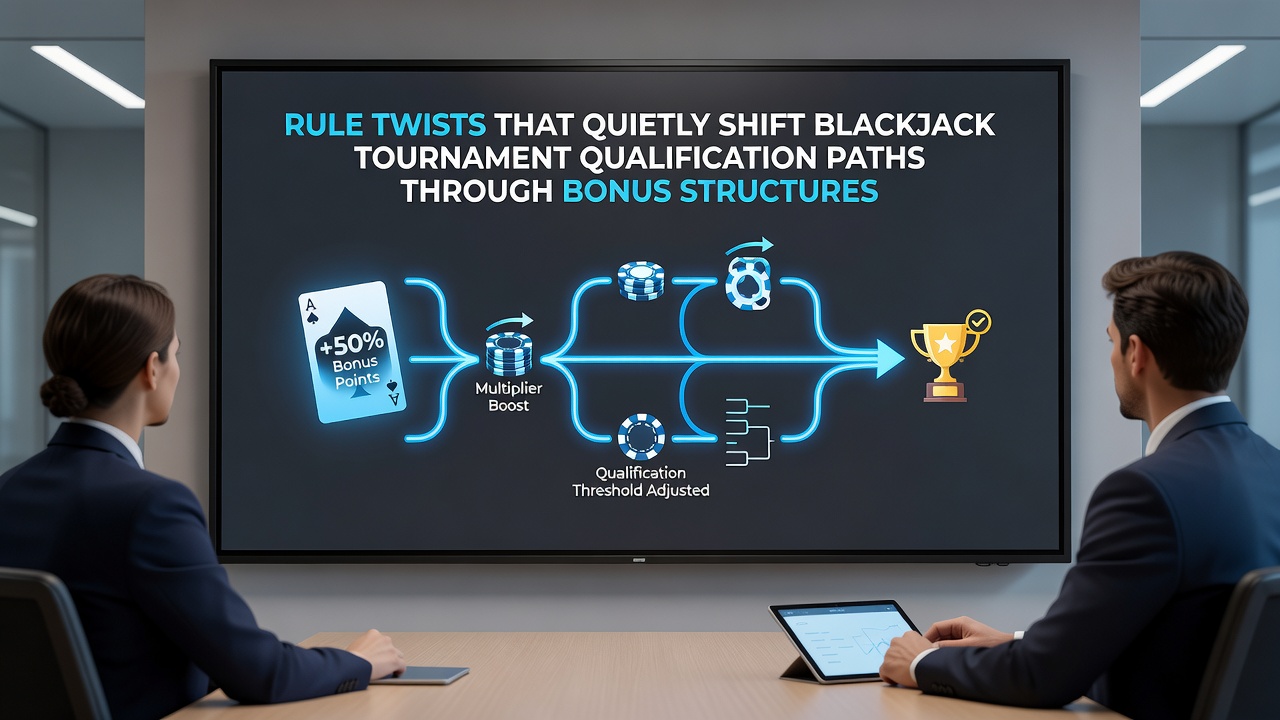 Tournament leaderboard displaying bonus-adjusted qualification scores during a live blackjack event
