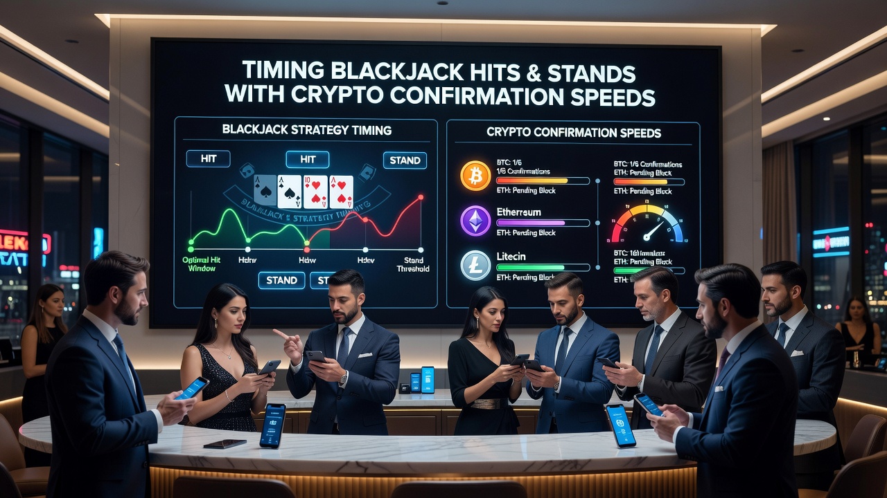 Close-up of a smartphone screen showing live blackjack table with cryptocurrency wallet confirmation status and timing indicators