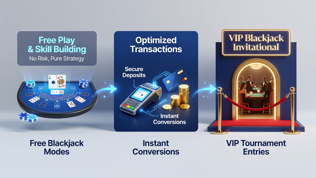 VIP blackjack tournament table with participants and digital payment interface visible